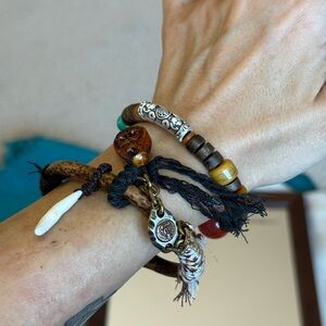 Set of 2: Tibetan Vine, Agarwood Ox Bone Charm Bracelet Set